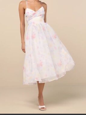 Lulu's Pastel Watercolor Organza Spaghetti-Strap Dress